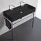 Double Matte Black Ceramic Console Sink and Polished Chrome Stand, 40